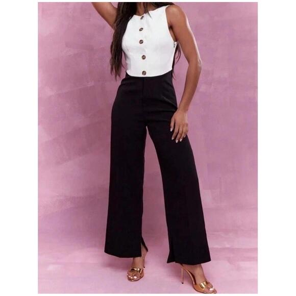 Missguided ColorBlock black white Jumpsuit Romper SMALL Womens NWT - Picture 1 of 16